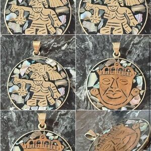 Vintage Lg Sterling Silver 925 Pendant Aztec Warrior Mayan Mexico 925, 2 in